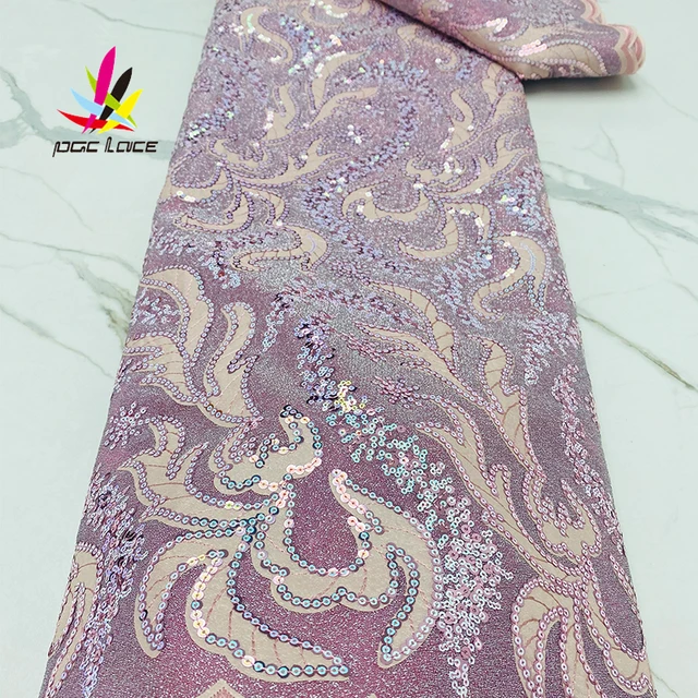 Sequence Velvet Lace Fabric with Sequins 2021 Orange French Velvet 
