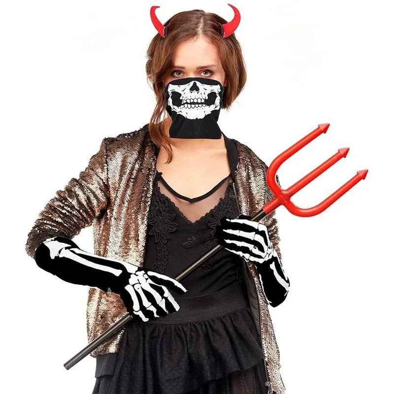 Halloween Skeleton Gloves Skull Face Mask Scarf Set Unisex Scary Ghost Paw Gloves Bleeding Cosplay Halloween Party Decoration