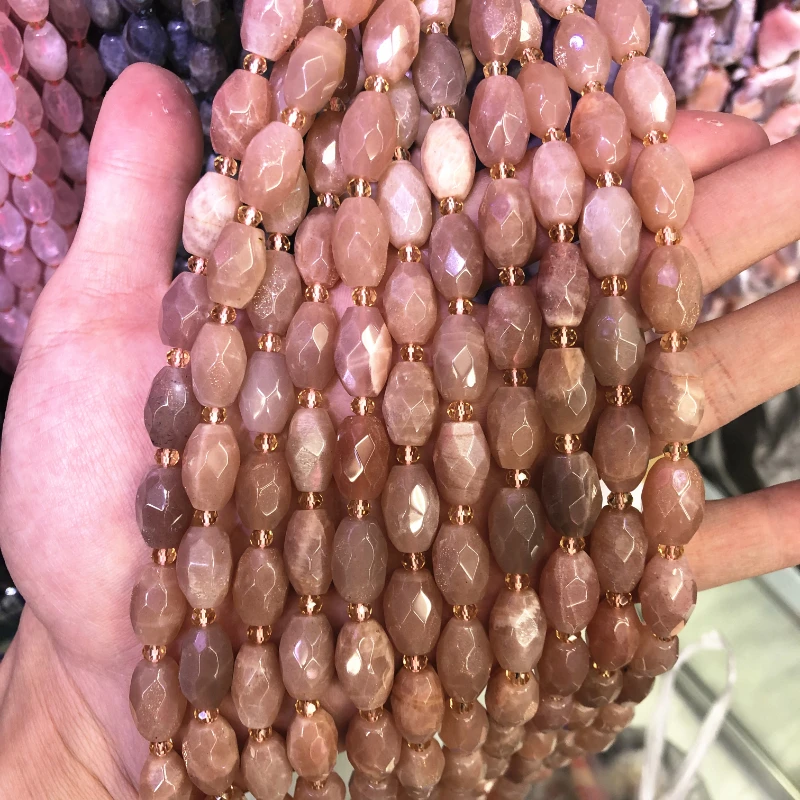 

Natural Peach Moonstone Barrel Beads, 10x14mm Rice Shaped Sun stone Loose Spacer Beads For DIY Jewelry Making MY210404