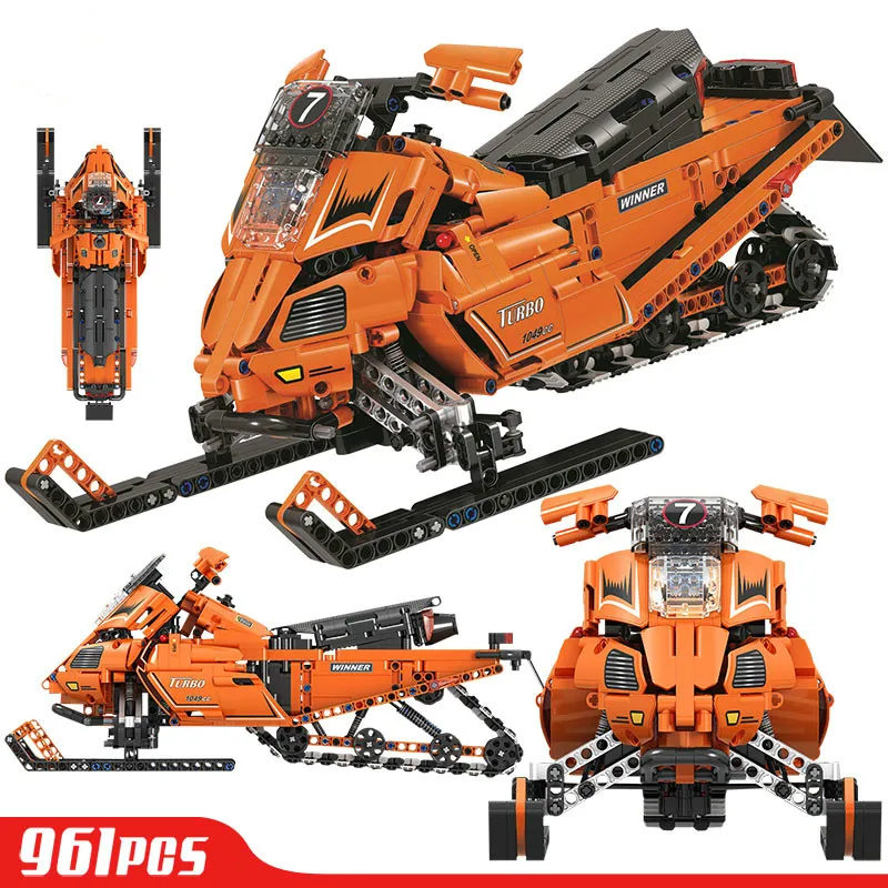 

961pcs City Technic Snowmobile Moto Sled Building Blocks Snow Motorbike Educational DIY Bricks Gifts Toys For Children