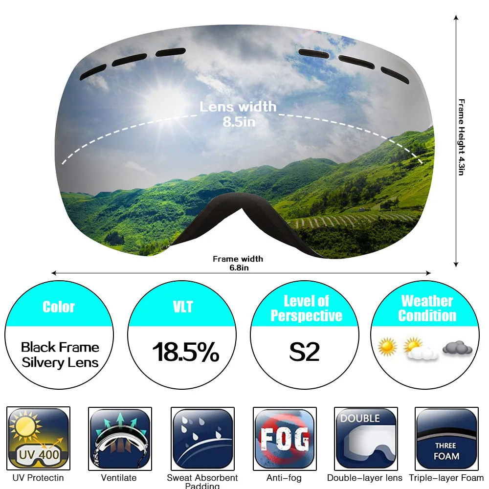 Ski Goggles Eyewear Glasses Snow Skiing and Snowboarding Snowmobile Double Layers UV Protection Man Woman Equipment Dropshippng