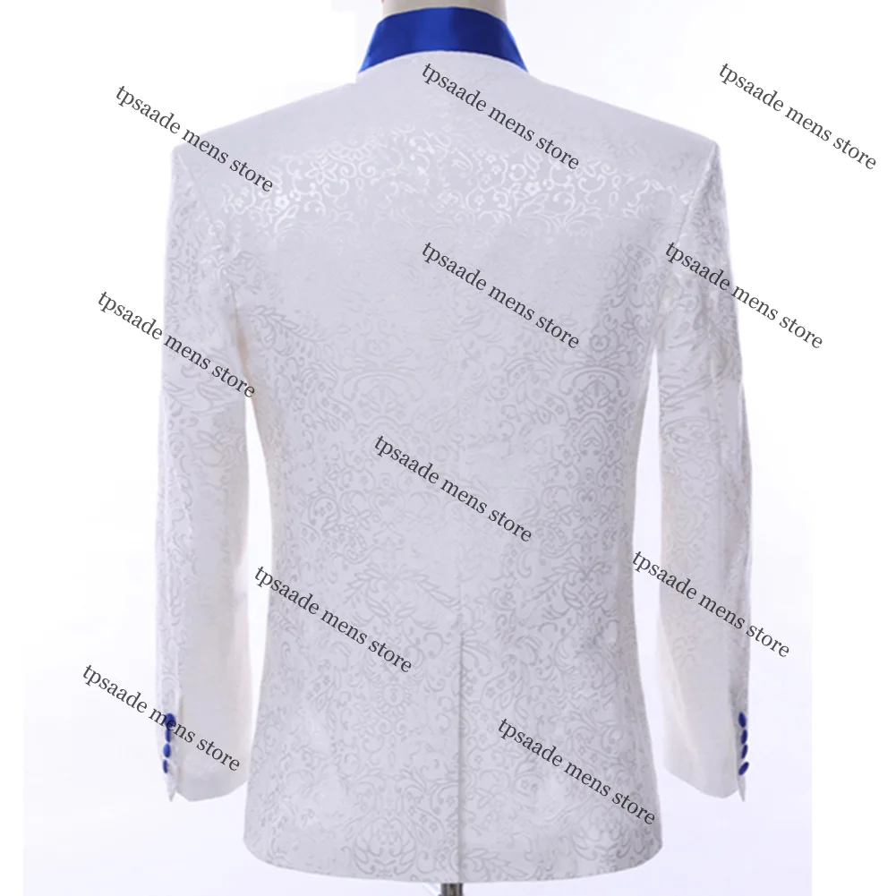 White Royal Blue Rim Stage Clothing For Men Suit Blazer Set Mens Wedding Suits Costume Groom Tuxedo Formal 3 Piece Male Outfits