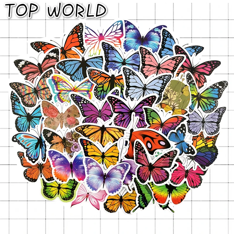10/50pcs/pack Colorful Butterfly Vsco Stickers For Laptop Skateboard Luggage Refrigerator Laptop Toy Animal Phone Case Kids