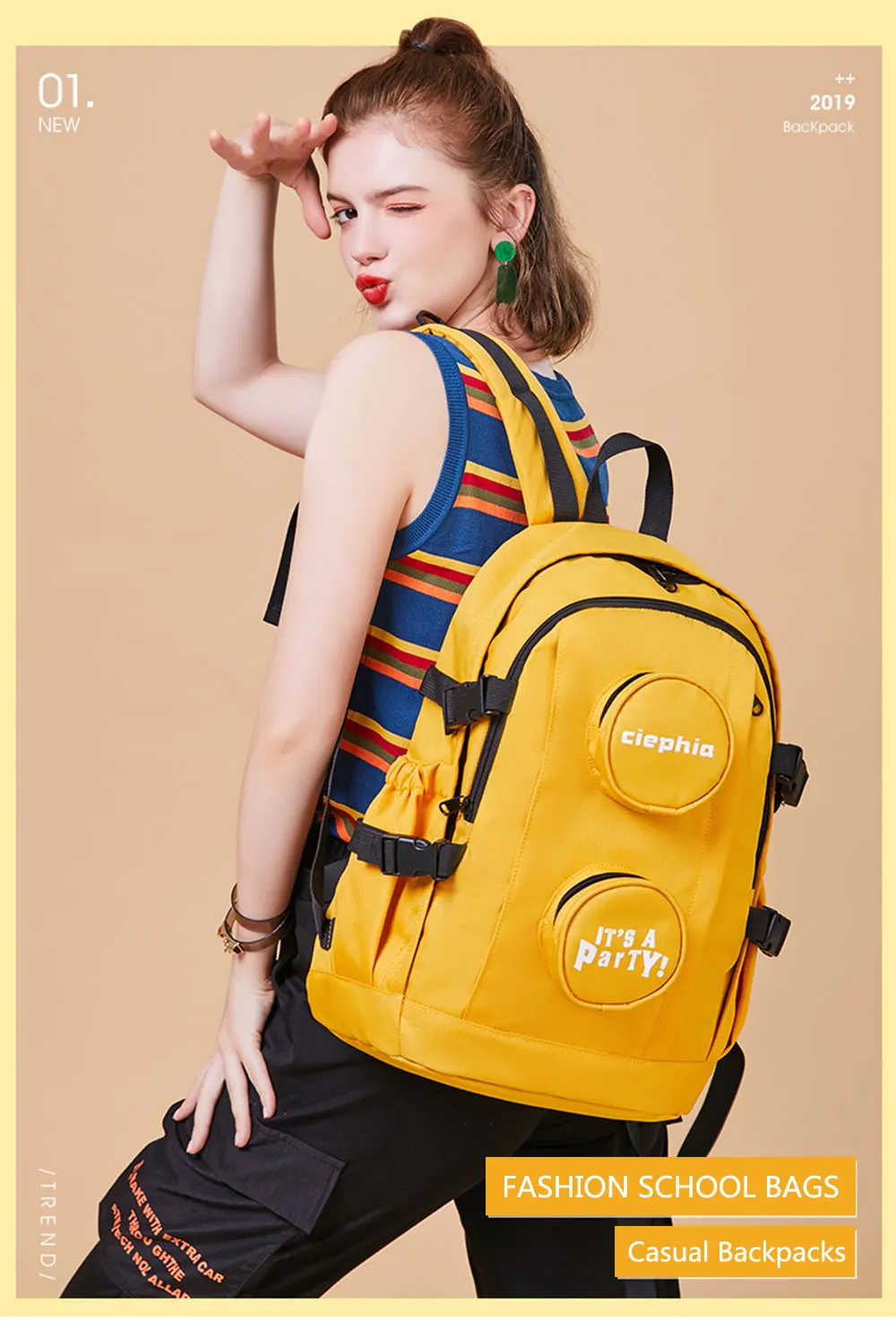 Ciephia водонепроницаемый Оксфорд модные рюкзаки для подростков девочек 14 дюймов ноутбук женский рюкзак для путешествий ранец для колледжа круглый карман