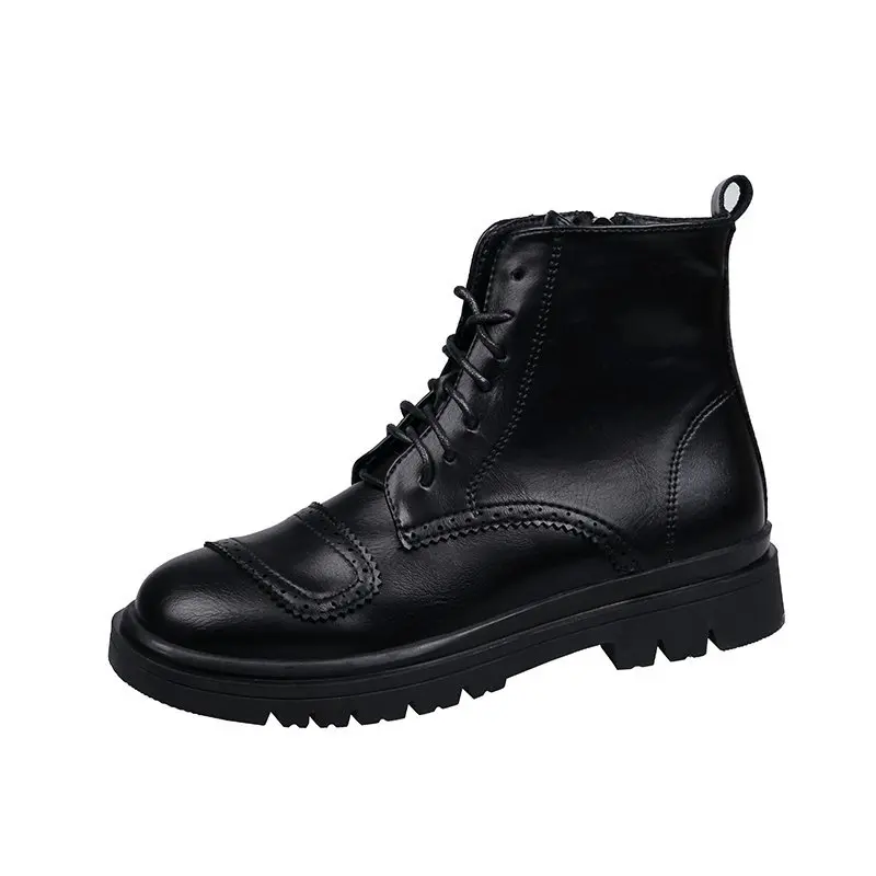 

Fashion Ankle Booties Women 2020 Autumn New Round Head Martin Boots Woman Casual Black Lace Up Leather Shoes Female Chunky Boot