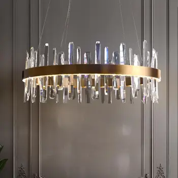 

Modern crystal chandelier LED luxury living room round decorative lamp romantic bedroom simple lighting