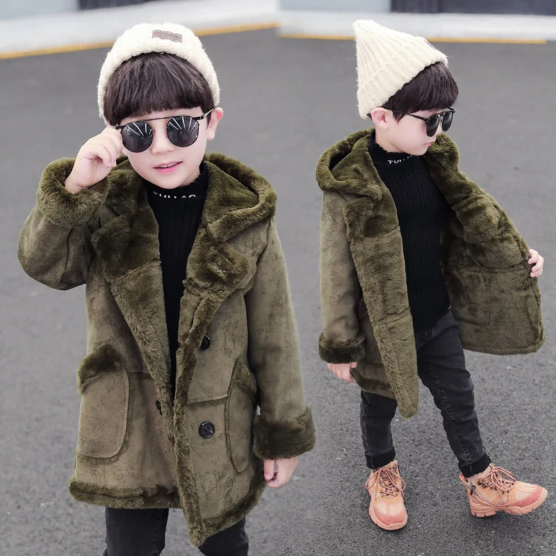 Новинка; модное замшевое пальто; детское шерстяное пальто для мальчиков; популярная зимняя модная детская одежда на пуговицах; шерстяное пальто armygreen
