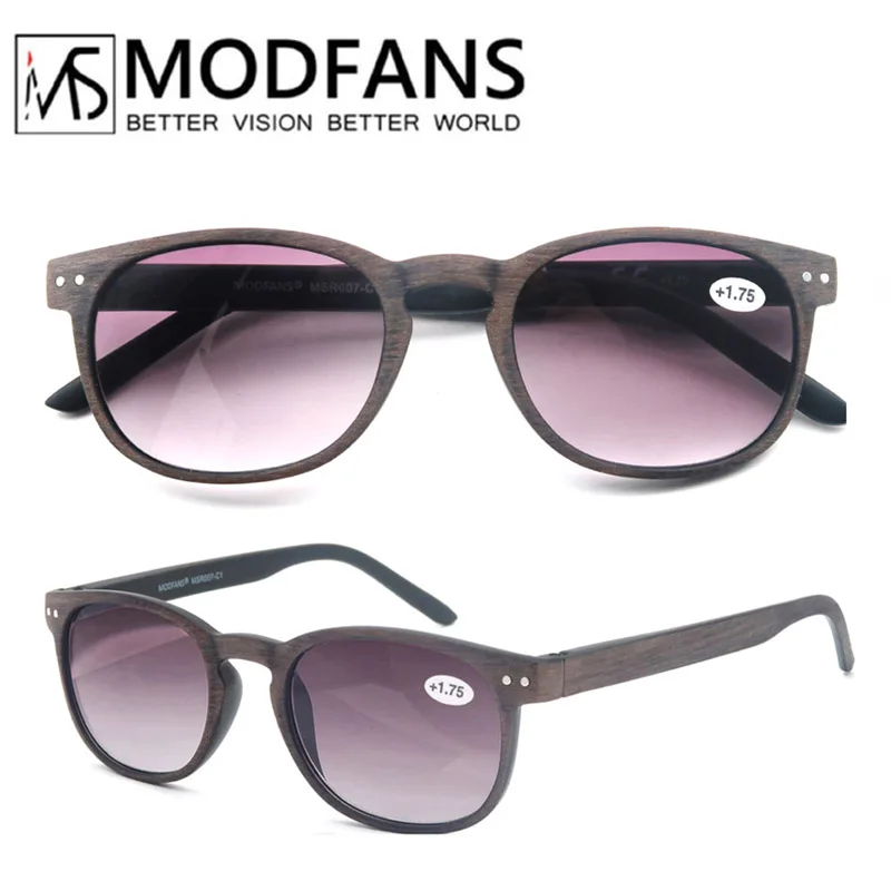 Stylish Wood-Look Frame Reading Sunglasses with Lightweight Spring Hinges