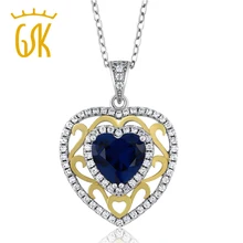 GemStoneKing 1,8 карат в форме сердца синий сапфир винтажное 925 пробы Серебряное ожерелье с подвеской для женщин подарок матери