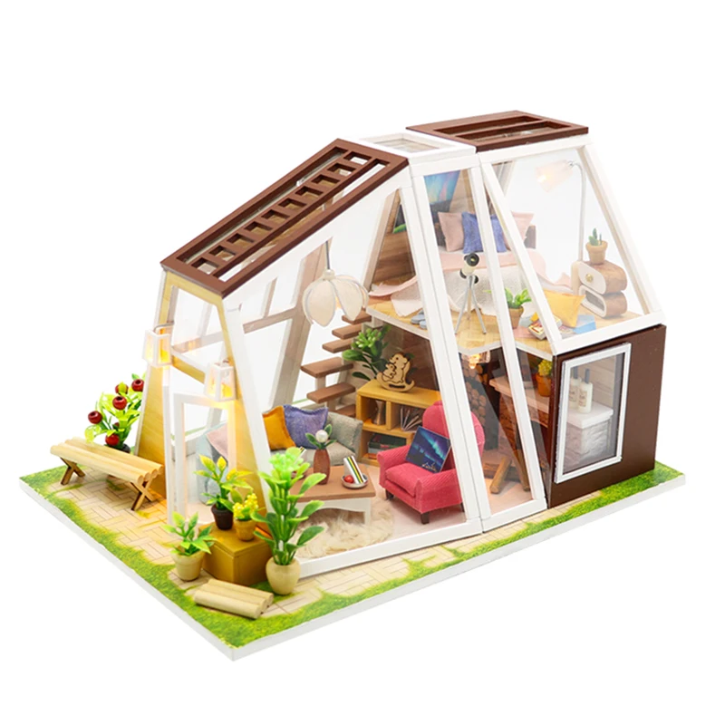 

Doll house Furniture Wooden Miniature DIY Kit with Dust Cover Music Box Assemble Crafts Toy Best Birthday Gift For Children Girl