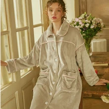 Для женщин одежда для сна в стиле «лолита» платье принцессы Халат фланелевый Винтаж отложным Пижама с воротником. Теплый халат для сна ночная рубашка, одежда для отдыха