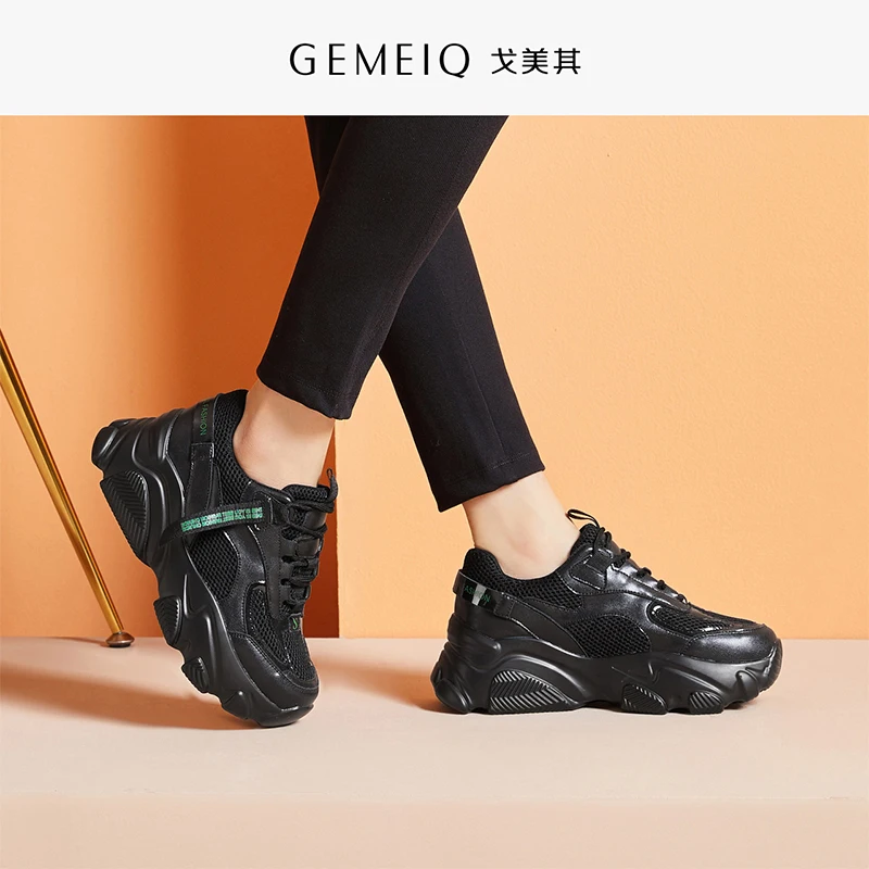 

GEMEIQ Women's Shoes Genuine Leather Outdoor Shoes Women's Winter New Products Nets with Thick Bottom Sports Shoes