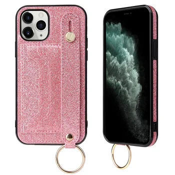 

Luxury Phone Case Back Cover With Wrist Strap i Phone 11 Case Huawei Samsung s20Ultra Phone Case Stand Leather Card Holder Cover