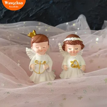

Lovely Resin Boy Girl Angels Happy Birthday Cake Topper Kids Favors Cake Decoration Dessert Accessories Party Supplies