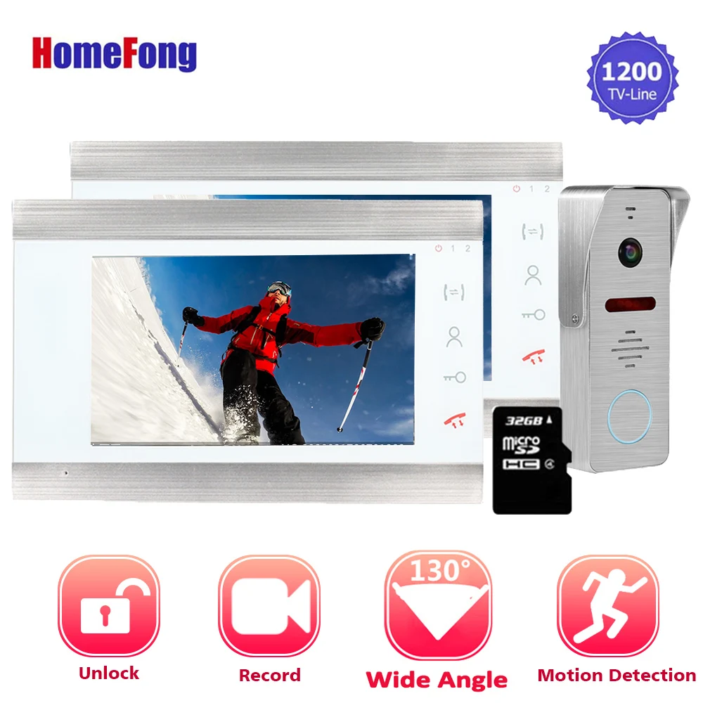 Видеодомофон homefong с экраном 7 дюймов 2 камеры проводной дверной звонок 1200TVL