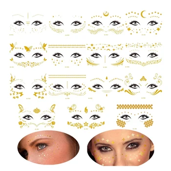 

15 Sheets Gold Face Tattoos Waterproof Bronzing Freckles Makeup Body Art Masquerade Tattoo Sticker Butterfly Flower Star Eye Dec