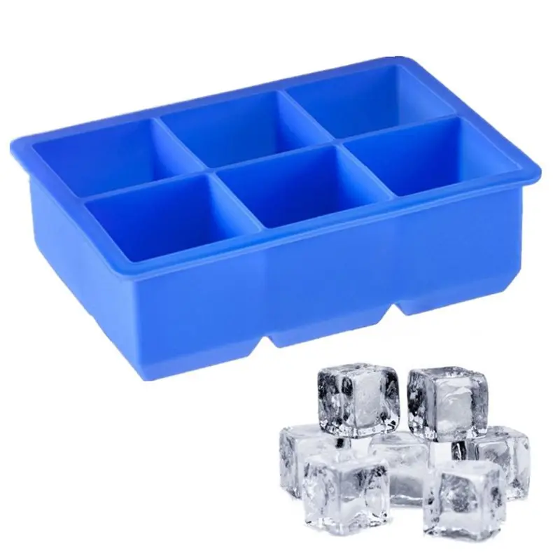 Silicone Ice Cube Tray w/ Lid 6 Cubes Salad Storing Freezing Baby Food Ice Mould