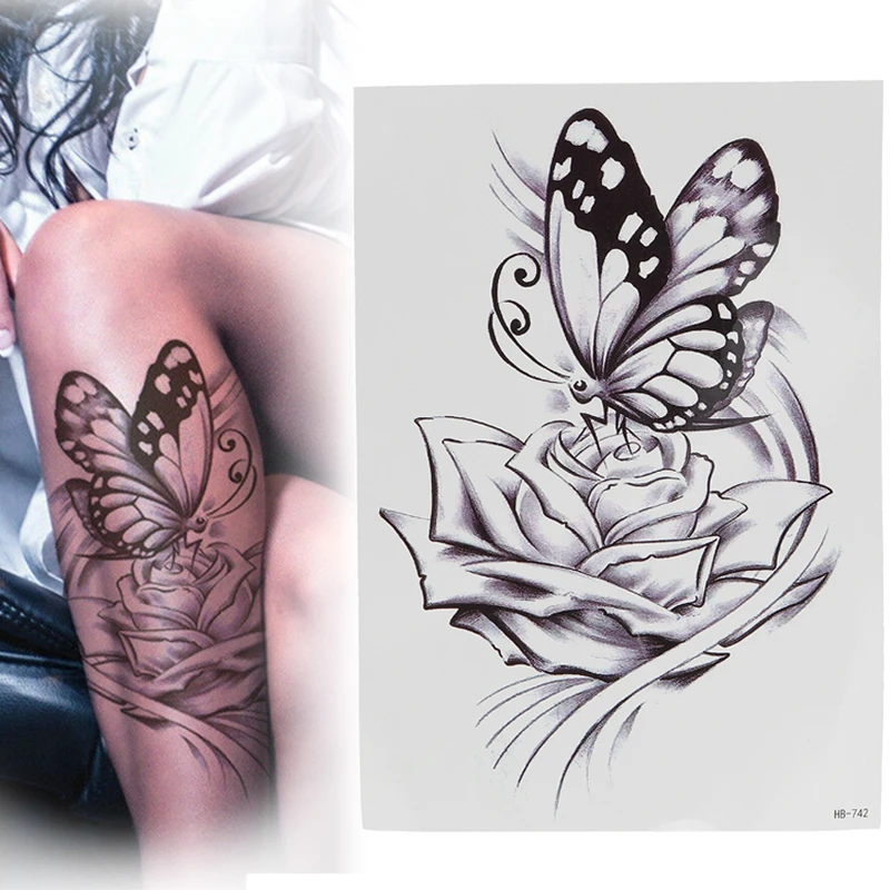 Women Temporary Tattoo Sticker Large Black Rose Butterfly Body Art  Waterproof Temporary Tattoo Female Arm Tattoo Sticker - Temporary Tattoos -  AliExpress