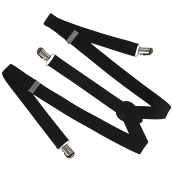 

Lady Woman Adjustable Metal Clamp Elastic Suspenders Braces - Black