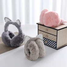 Модные женские Девушки мех зима ухо теплые наушники блесток кошачьи уши наушники с блестками блесток плюшевые наушники повязка на голову