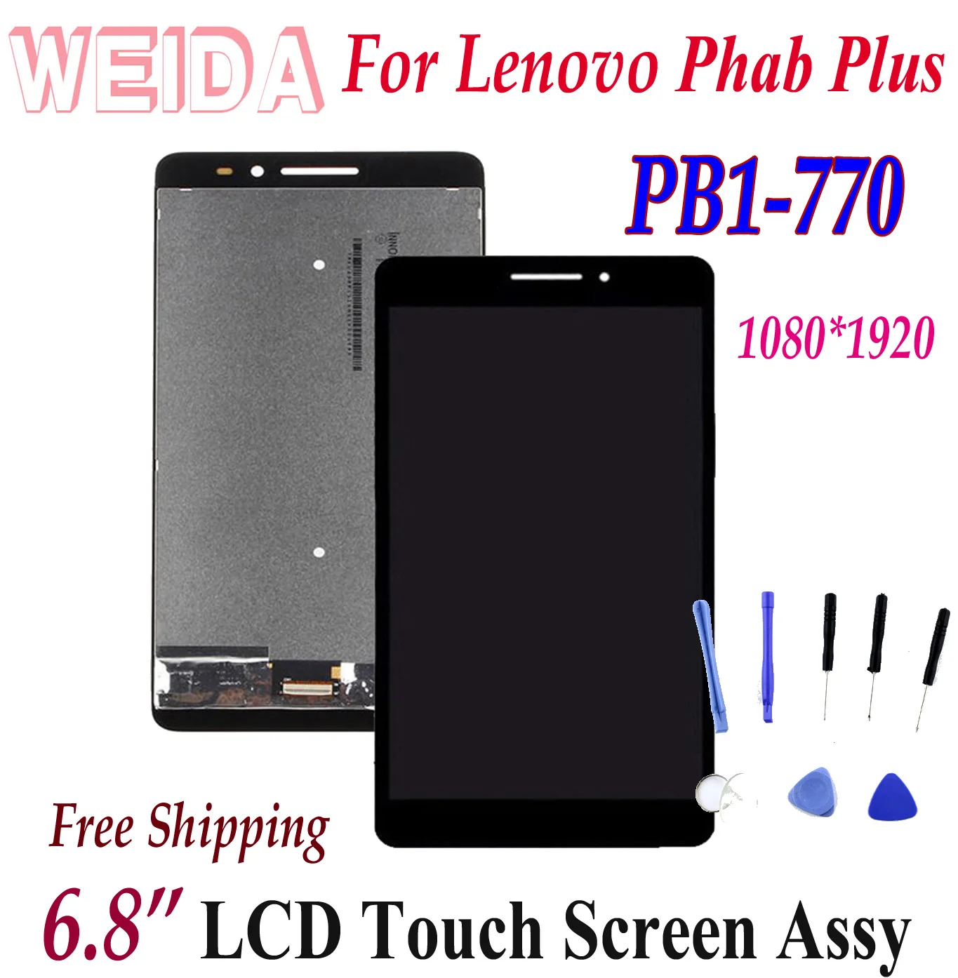 Zhangli Mobile Phone LCD Screen LCD Screen and Digitizer Full Assembly with Frame for Lenovo PHAB Plus PB1-770 PB1-770N PB1-770M Black LCD Screen Color : Black