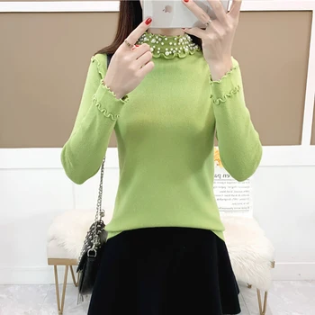 

shintimes Beaded Women Sweater Pull Femme Nouveaute 2019 Long Sleeve Slim Sexy Knitted Turtleneck Winter Sweater Women Pullovers