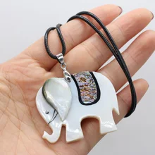 

Natural Shell Necklace With Elephant-Shaped Pendant Leather Cord 2MM Charms For Elegant Women Love Romantic Gift