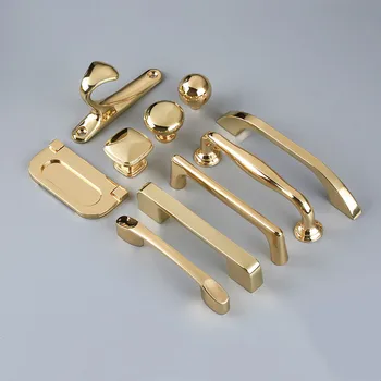 European Simple Light Luxury Bright Gold Kitchen Cabinet Door Handles Zinc Alloy Drawer Pulls Wardrobe Handle Hardware