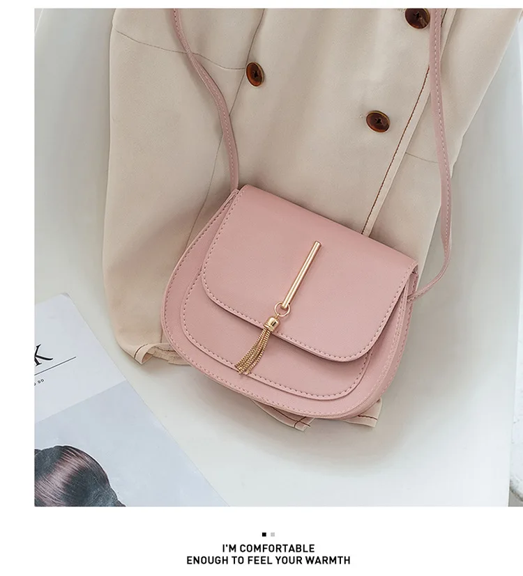 Модный кожаный седельный мешок, Женская мини-сумка с кисточками, сумки через плечо для женщин, маленькая сумка через плечо, одноцветная сумка