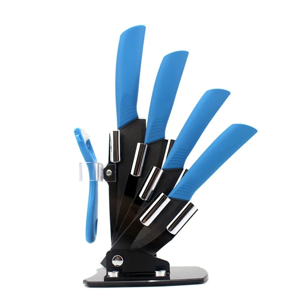 Ceramic 4 Pcs Knife Set with Knives Holder - Blue