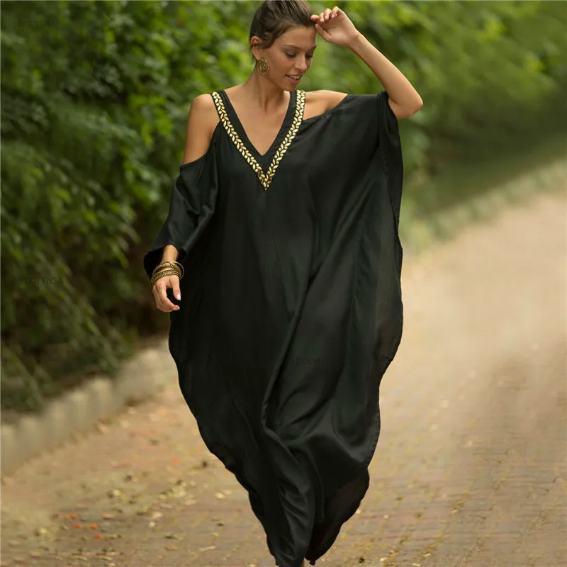 Swimsuit Women Bikini Beachwear Pareo-Sarong Cover-Up Kaftan Black Elegant Q943 Saida-De-Praia