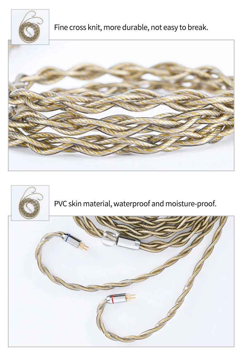 Dourado, Cabo misto, MMCX, 2Pin, 4 Core,