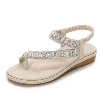 

Women Sandals 2020 Flat Summer Sandals Crystal Bohemia Ethnic Flat Sandals Flip Flops Casual String Bead Beach Shoes X6X09040