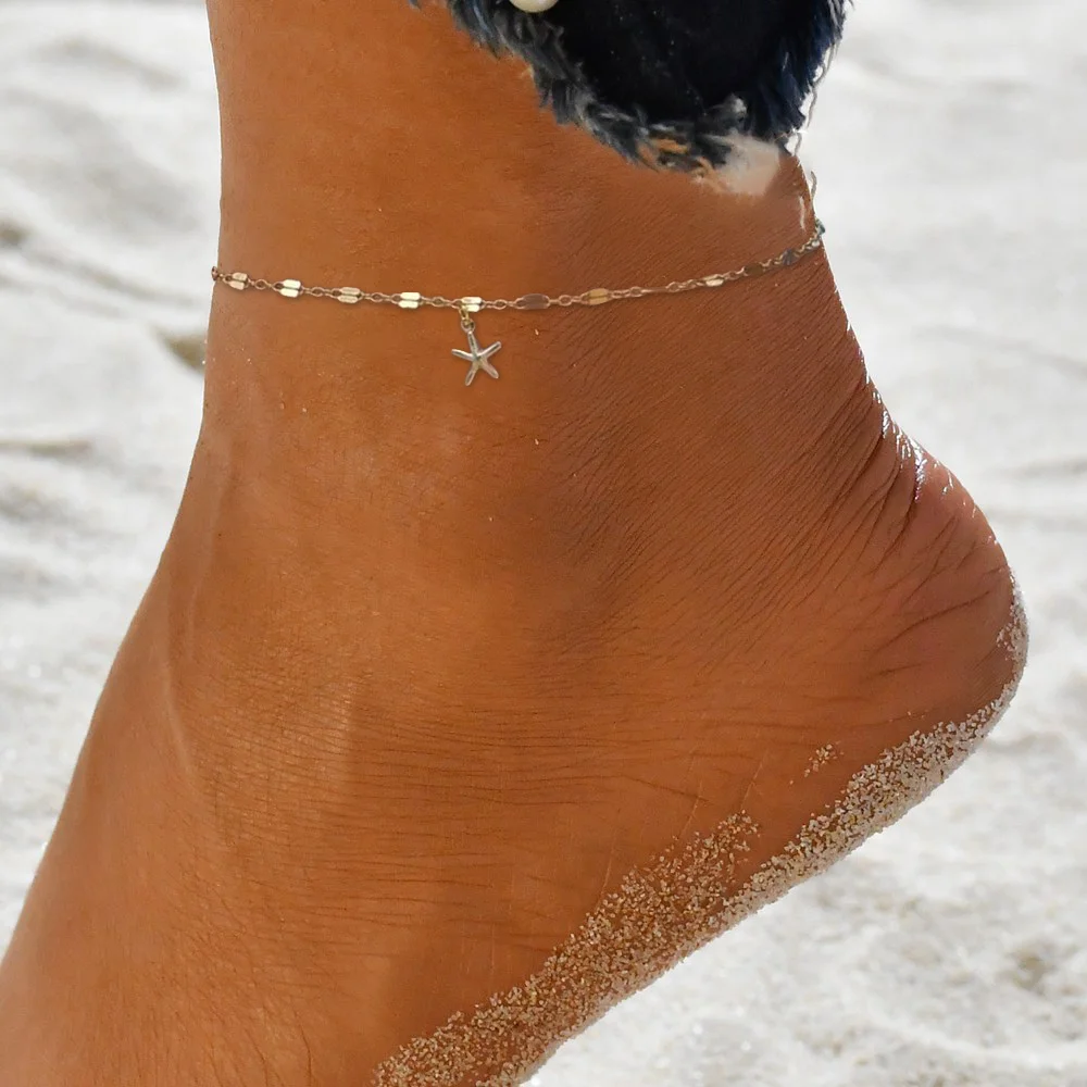 Летние пляжные браслеты на ногу богемные оболочки Синий Кристалл ножные браслеты/браслеты женские модные браслеты для ног - Metal Color: G