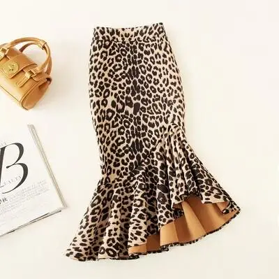 Размера плюс 4XL! необычная юбка рыбий хвост с высокой талией, Женская Зимняя юбка с леопардовым принтом, а-силуэт, Офисная Женская юбка TB3742