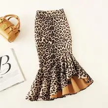 Размера плюс 4XL! необычная юбка рыбий хвост с высокой талией, Женская Зимняя юбка с леопардовым принтом, а-силуэт, Офисная Женская юбка TB3742