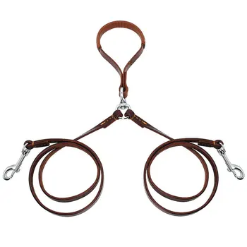 

2 Ways Pet Leather Dog Leash 1 TO 2 Double Leads NoTangle With Handle for Walking and Training 2 Small Medium Dogs