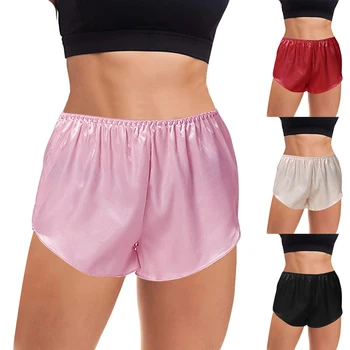 

2020 Plus Size Stain Sliky Silky Shorts Elastic Waist Women Men Homewear Pajama Short Bottom Short Pants Nightwear Sleepwear