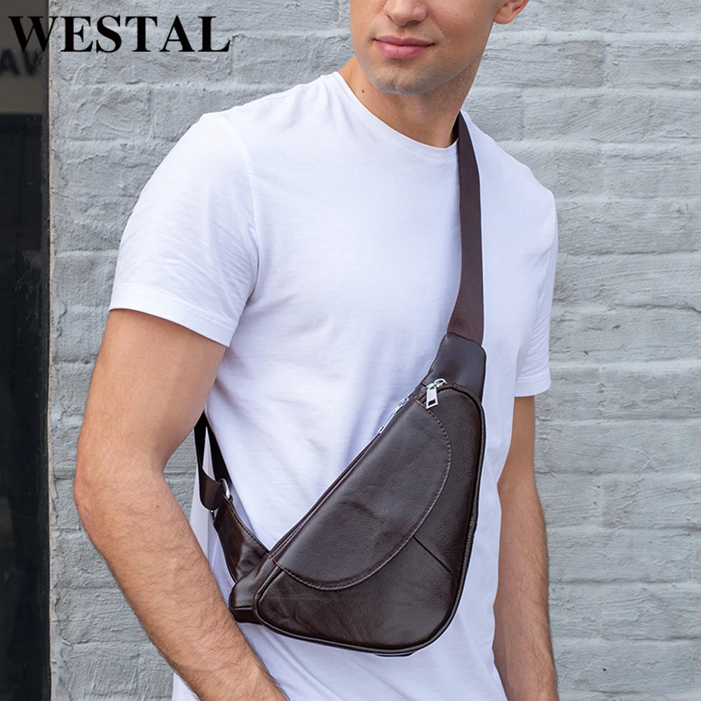 WESTAL Shoulder Bag For Men Genuine Leather Men's Sling Messenger Chest 696 |