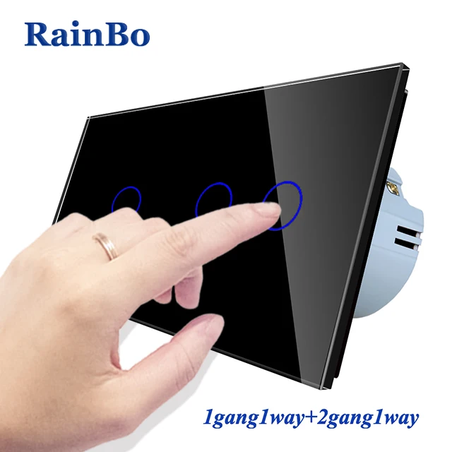 RainBo 2 рамки кристалл стеклянная панель переключатель настенный выключатель ЕС сенсорный экран настенный светильник переключатель 1gy1way+ 2gy1way A291121CW/B - Цвет: Black