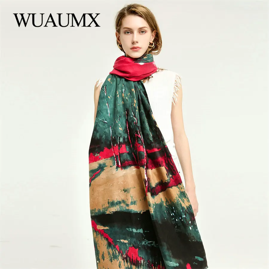 

Wuaumx Retro Ethnic Scarf For Women Double Sided Print Tree Pattern Scarfs Women's Scarves Shawl Wraps Large Size Muffler Sjaal
