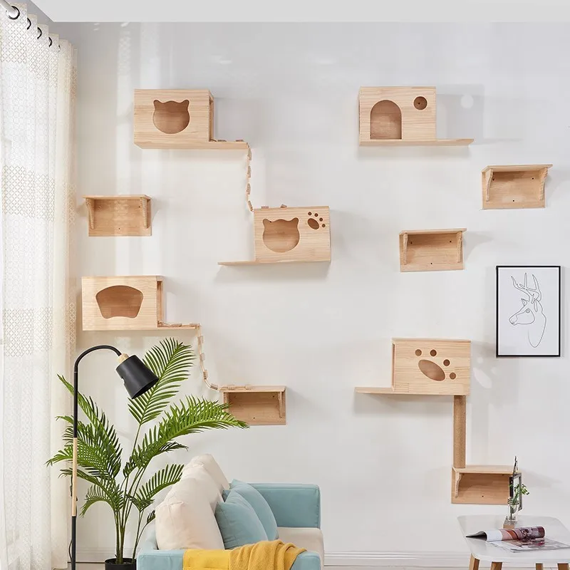 

Cat Climber Wall Jumping Platform Wall Hanging Cat Nest Winter Warm Small House Wooden mao pa jia Wall Cat Climbing Frame Wall-M