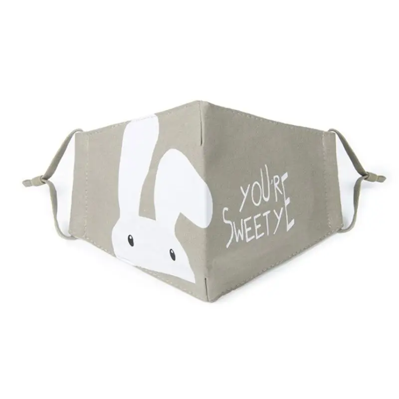 Korean Women Girls Cotton Earloop PM2.5 Mouth Mask Three Layer Cartoon Long Rabbit Ear Anti Pollution Respirator With Filter - Color: Army Green2