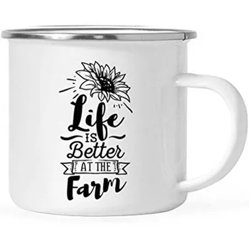 

Personalized Stainless Steel Camping Coffee Mug Hot Chocolate Campfire Coffee Mug Gift, Life is Better at The Farm, 1-Pack, Farmer Barn Country Metal Enamel Camping Cup Birthday Christmas Cup