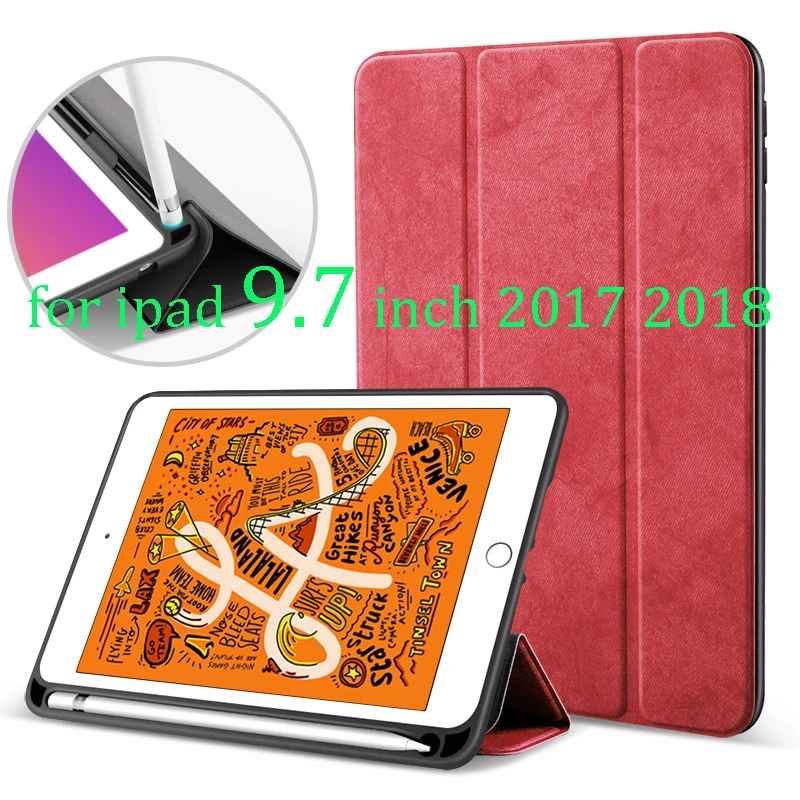Для ipad 9,7 дюймов чехол 5th/6th Gen чехол с карандашом держатель ТПУ силиконовый чехол Полная защита чехол Авто Режим сна/пробуждения - Цвет: Red