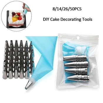 

8/14/26/50PCS Pastry Bag Tips Kitchen DIY Icing Piping Cream Reusable Pastry Bags With Nozzle DIY Cake Decorating Tips Set
