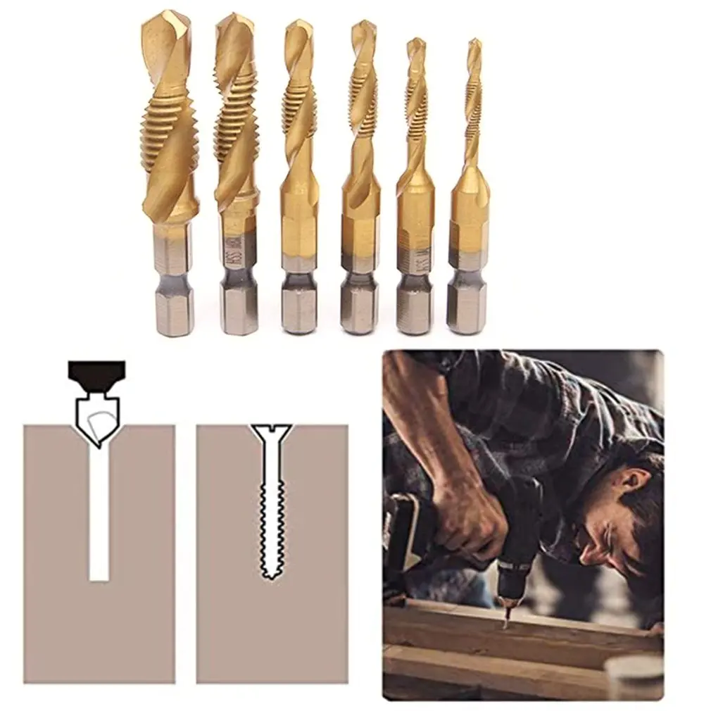 6pcs/set Tapping Drill Bit Drilling Tapping Composite Wire Tapping