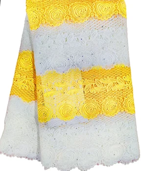 

yellow African Lace Fabric High Quality Guipure lace For Wedding Dress Cotton Lace With Stones Nigerian Lace Fabrics ETB63