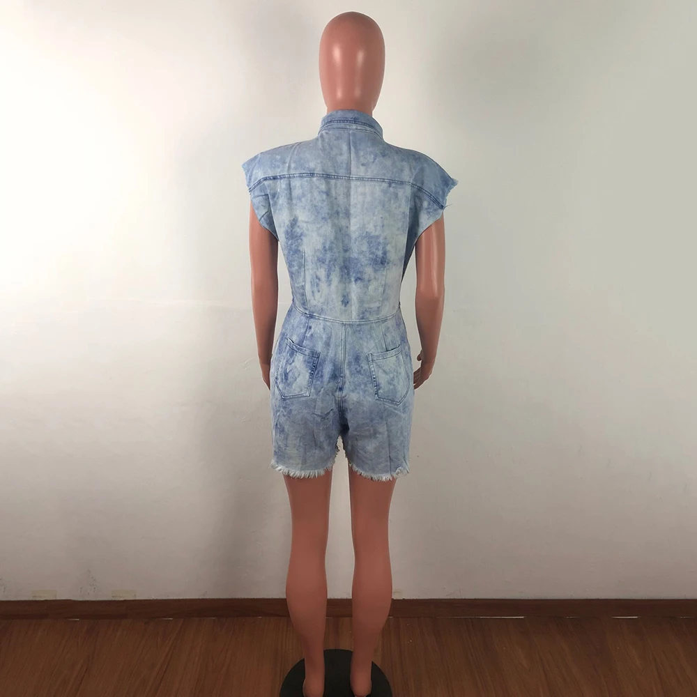 Женский джинсовый комбинезон с отложным воротником и принтом «Tie-Dye», тонкий комбинезон, однобортные комбинезоны с карманами Mujer, сексуальный плюс размерный комбинезон