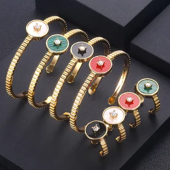 

jankelly luxury Unique African Bangle Ring Set Jewelry Sets For Women Wedding Cubic Zircon Crystal CZ Dubai Bridal Jewelry Set